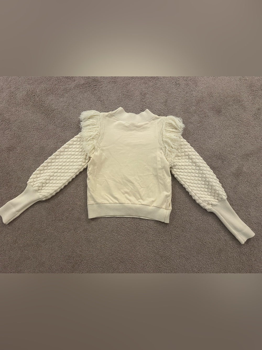 Dolan  Cream Fringe Shoulder Knit Sweatshirt